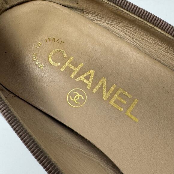 Chanel Metallic Bronze Leather Ballet Flats | CC Logo Ballerinas Size 37 | 6.5 - Picture 9 of 12